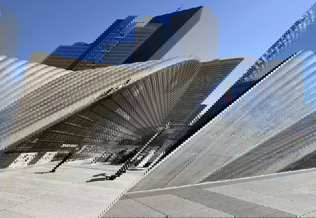 Modern architectural design of a curved building